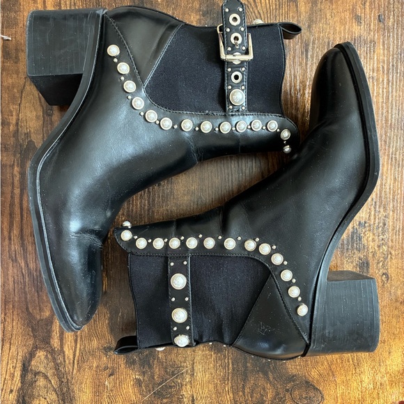 ZARA-Black Pearl-Studded Ankle Boots, size 41EU/10US - Picture 4 of 4